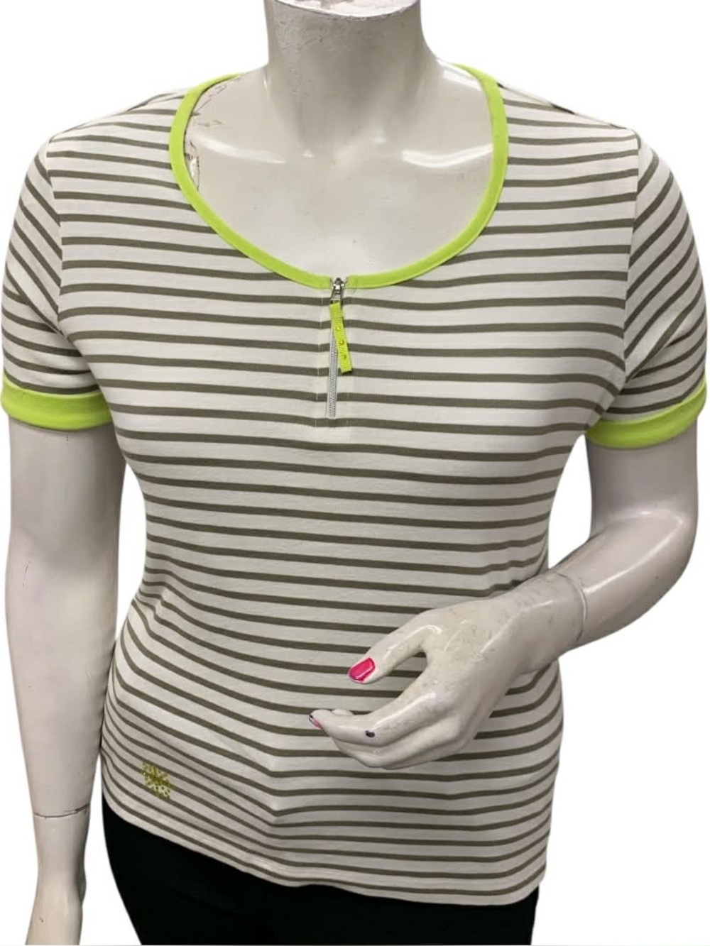 Mat NWT Women’s Striped Short Sleeve Top with Neon Trim Size L